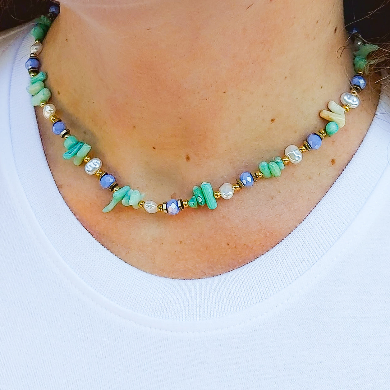 CORAL Collana ~ ACCIAIO INOSSIDABILE - Collana con perle barocche, turchesi e coralli