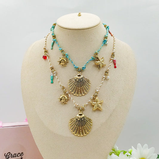 SHELL COLLANA - ACCIAIO inossidabile - Collana intrecciata con conchiglia e pietre dure