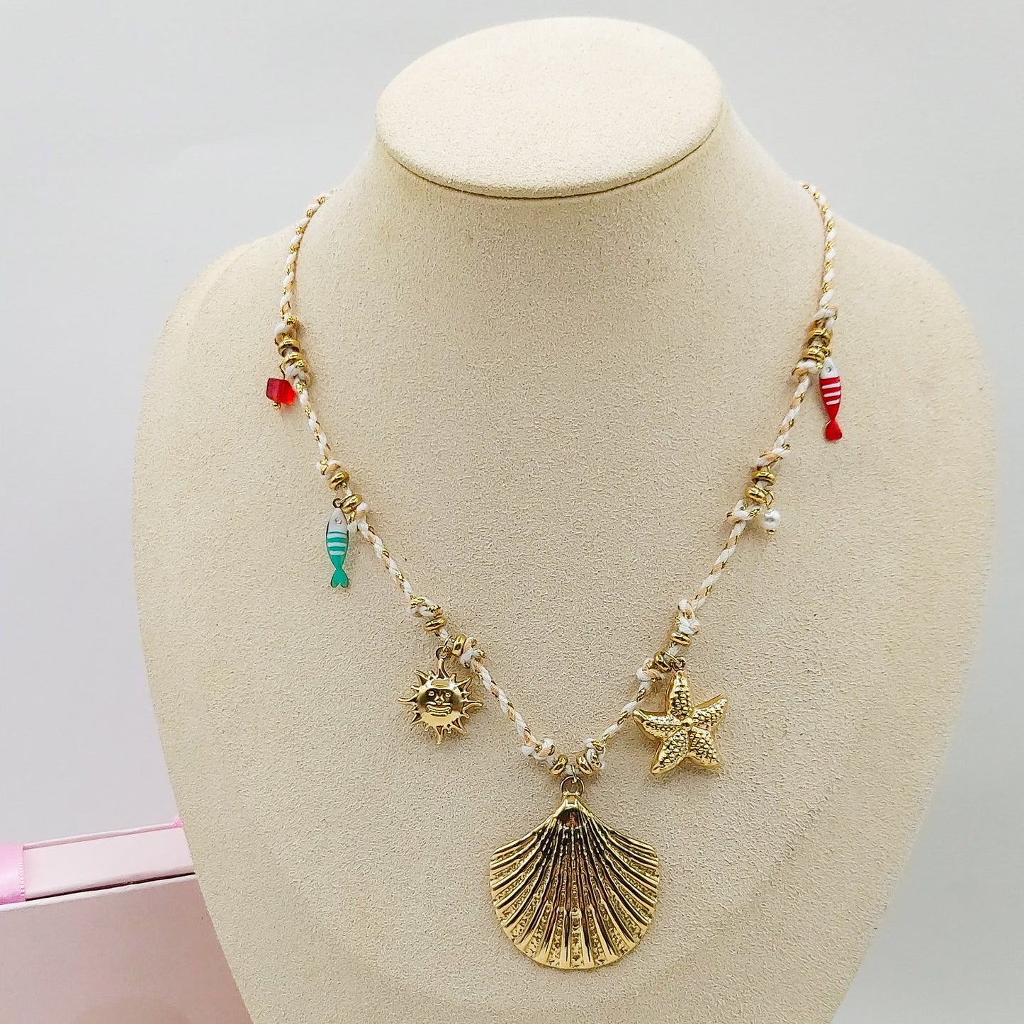 SHELL COLLANA - ACCIAIO inossidabile - Collana intrecciata con conchiglia e pietre dure
