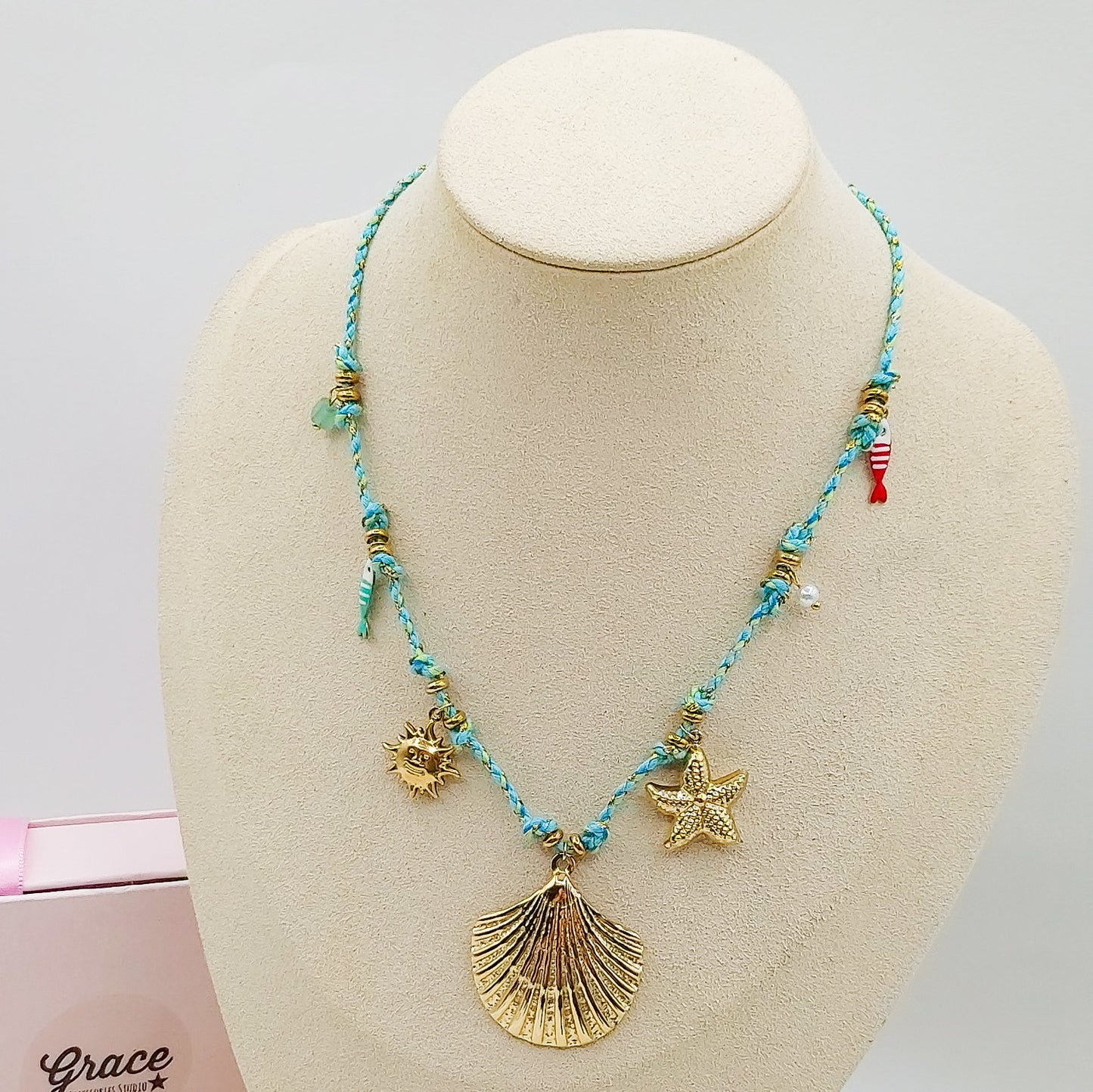 SHELL COLLANA - ACCIAIO inossidabile - Collana intrecciata con conchiglia e pietre dure
