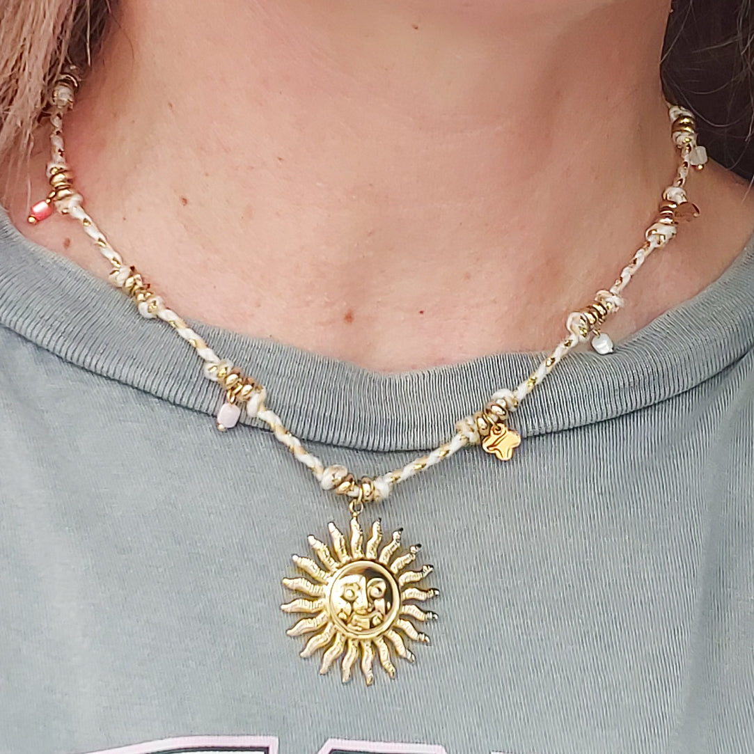 SOLEA COLLANA - ACCIAIO inossidabile - Collana intrecciata con sole e pietre dure