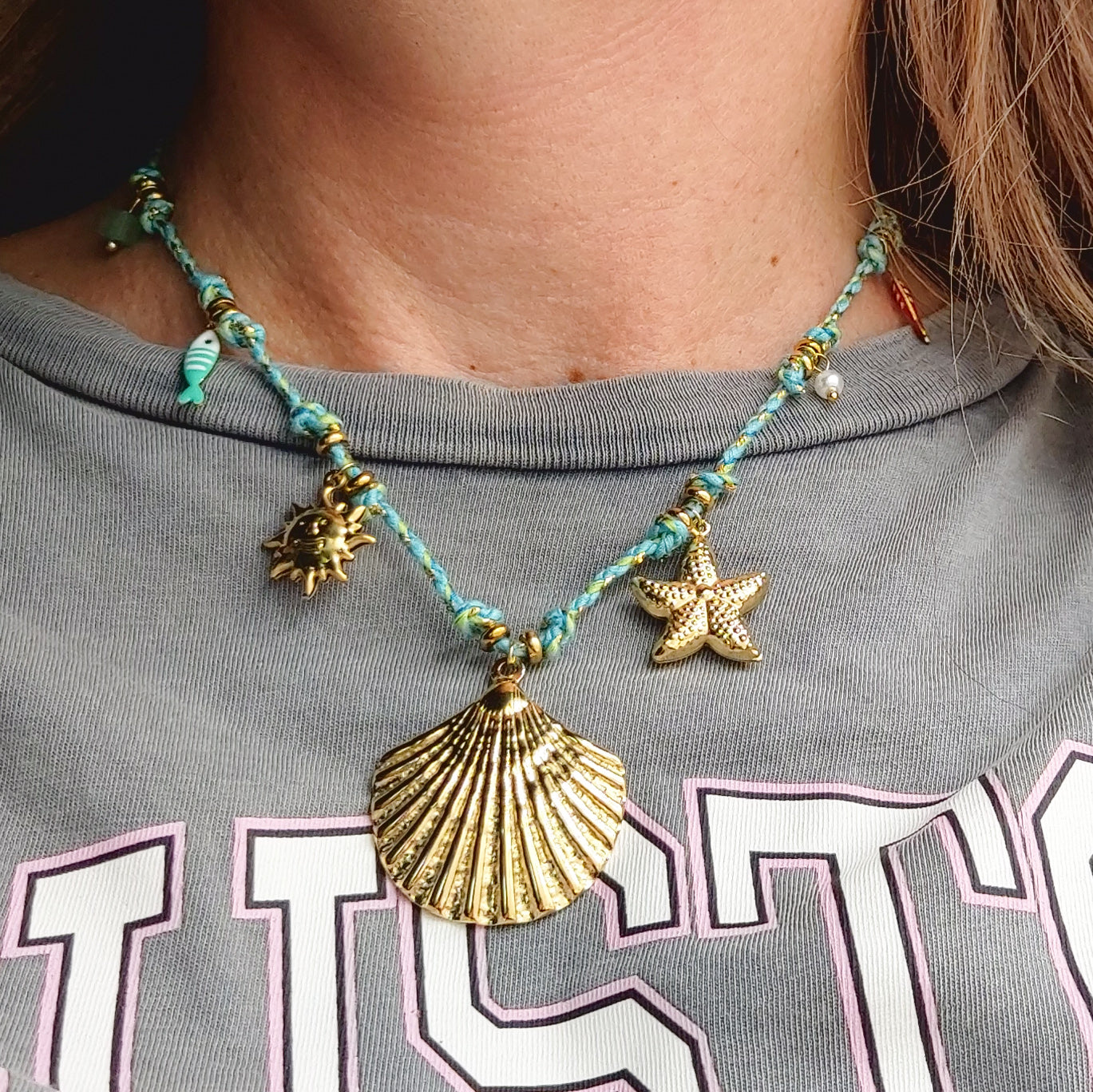 SHELL COLLANA - ACCIAIO inossidabile - Collana intrecciata con conchiglia e pietre dure