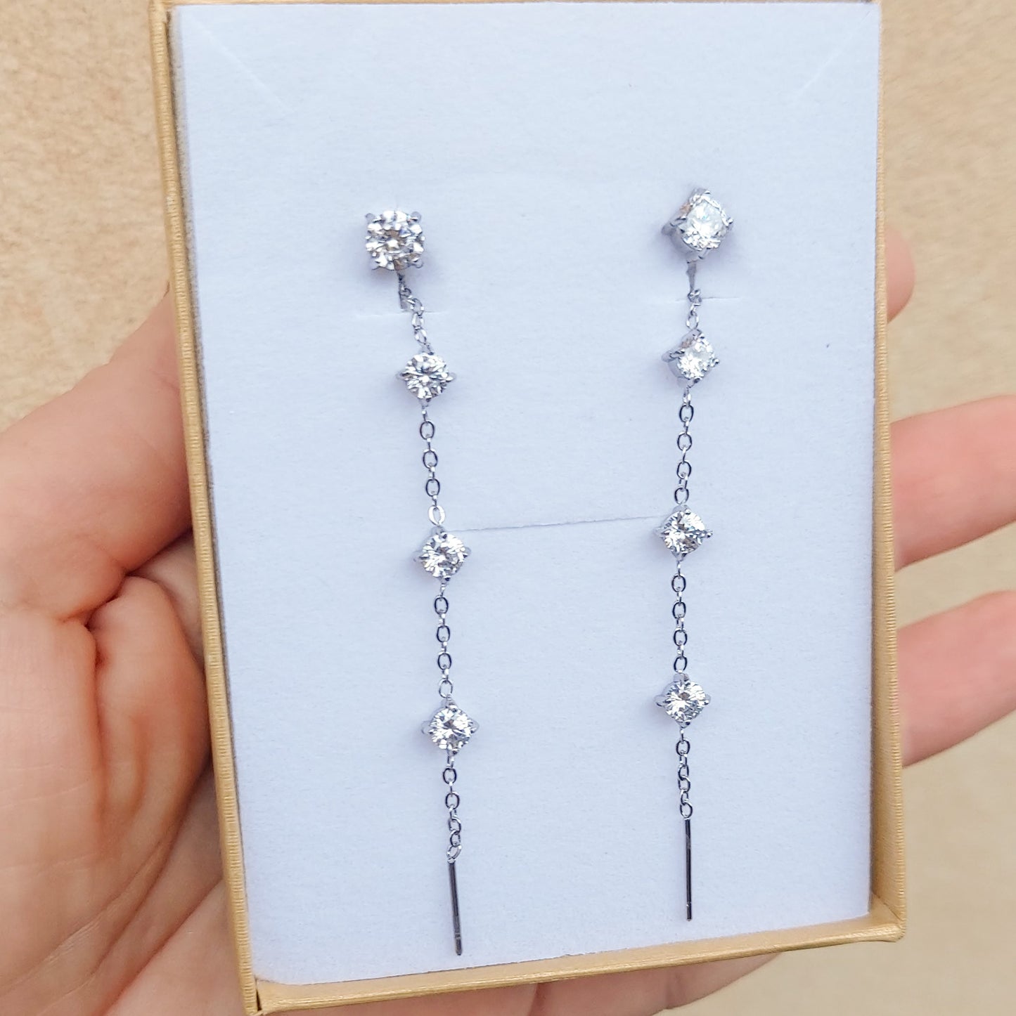 FAIRY ~ paio Orecchini ACCIAIO INOSSIDABILE pendenti zirconati stile saliscendi