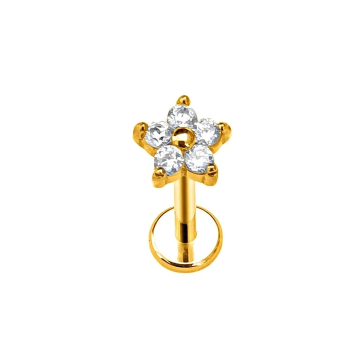 DAISY PIERCING - TITANIO G23 e ACCIAIO INOSSIDABILE 316L chirurgico ~ con cubic zirconia a forma di fiore per Helix, Trago, Flat e Lobo