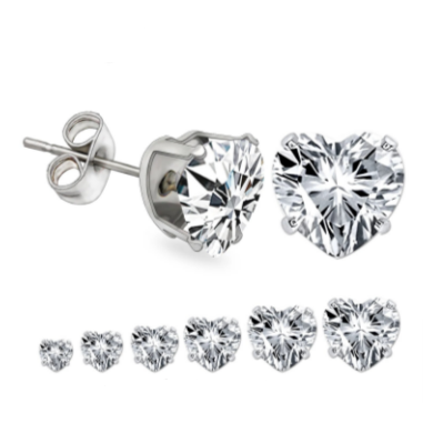 SET 6 PAIA~punti luce cuore acciaio inossidabile ~ 12 PZ ~ Orecchini a lobo con zirconi