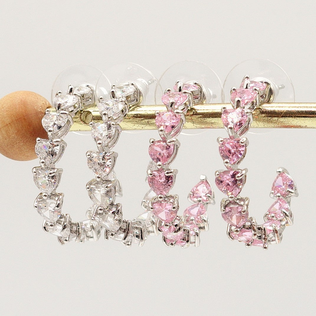 CHERIE - HOOPS 2.5 cm -orecchini a cerchio con zirconi a cuore