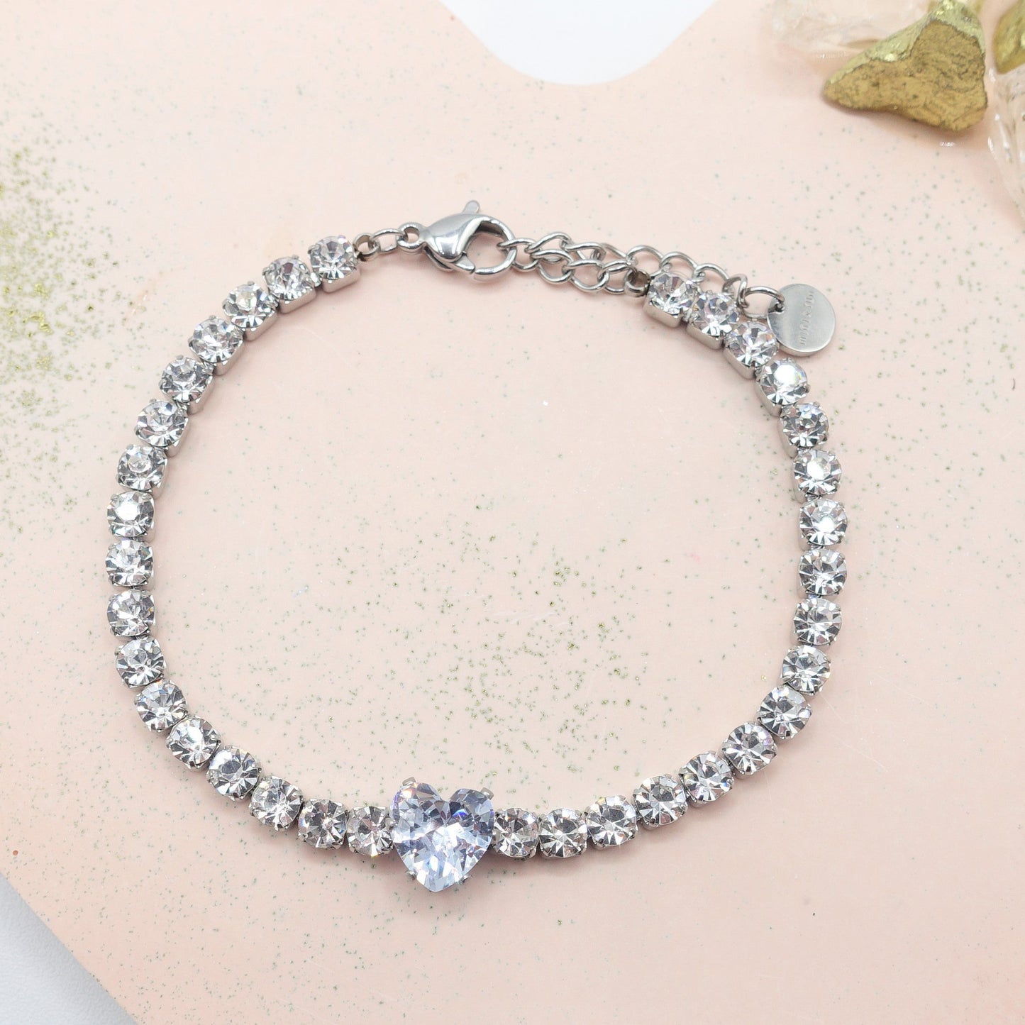 AURORA~ ACCIAIO INOSSIDABILE - Bracciale tennis in cubic zirconia con cuore centrale