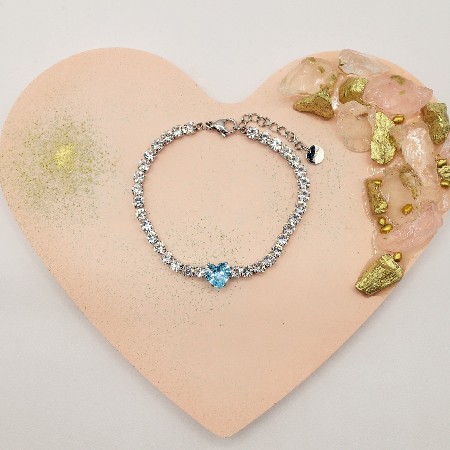 AURORA~ ACCIAIO INOSSIDABILE - Bracciale tennis in cubic zirconia con cuore centrale