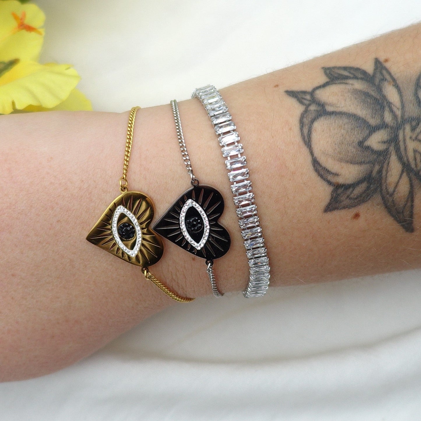 JULIANNE ~ BRACCIALE Tennis 9 Colori - in ACCIAIO INOSSIDABILE con Cubic Zirconia Taglio baguette