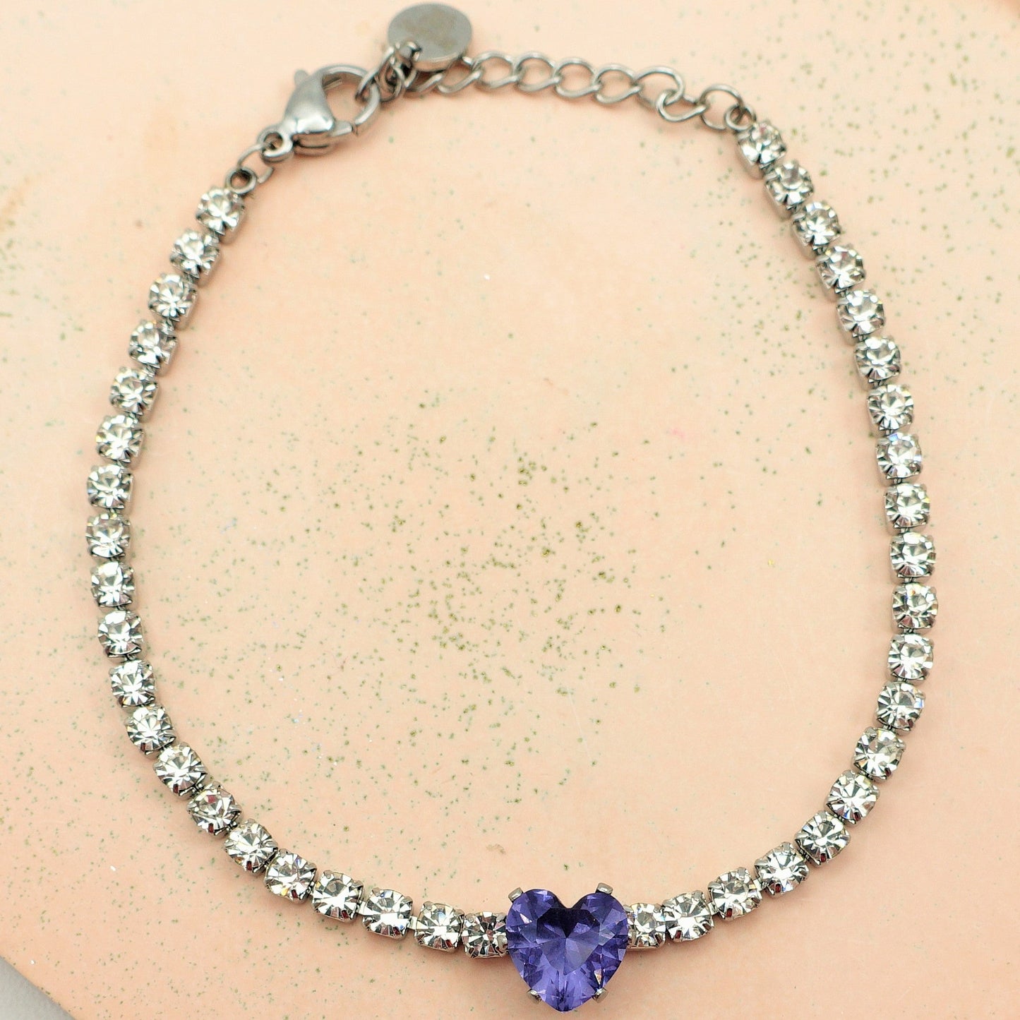 AURORA~ ACCIAIO INOSSIDABILE - Bracciale tennis in cubic zirconia con cuore centrale