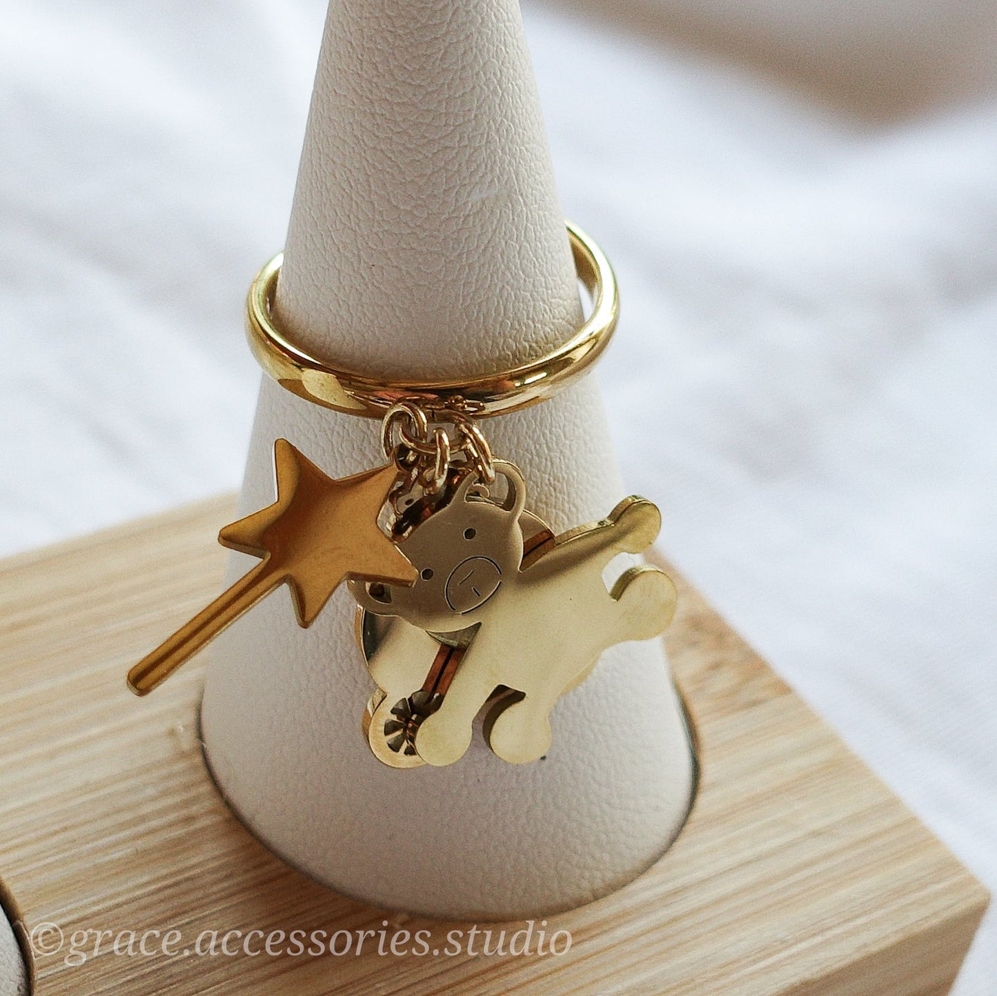 PADDINGTON ~ Anello con pendenti teddy magic in ACCIAIO INOSSIDABILE