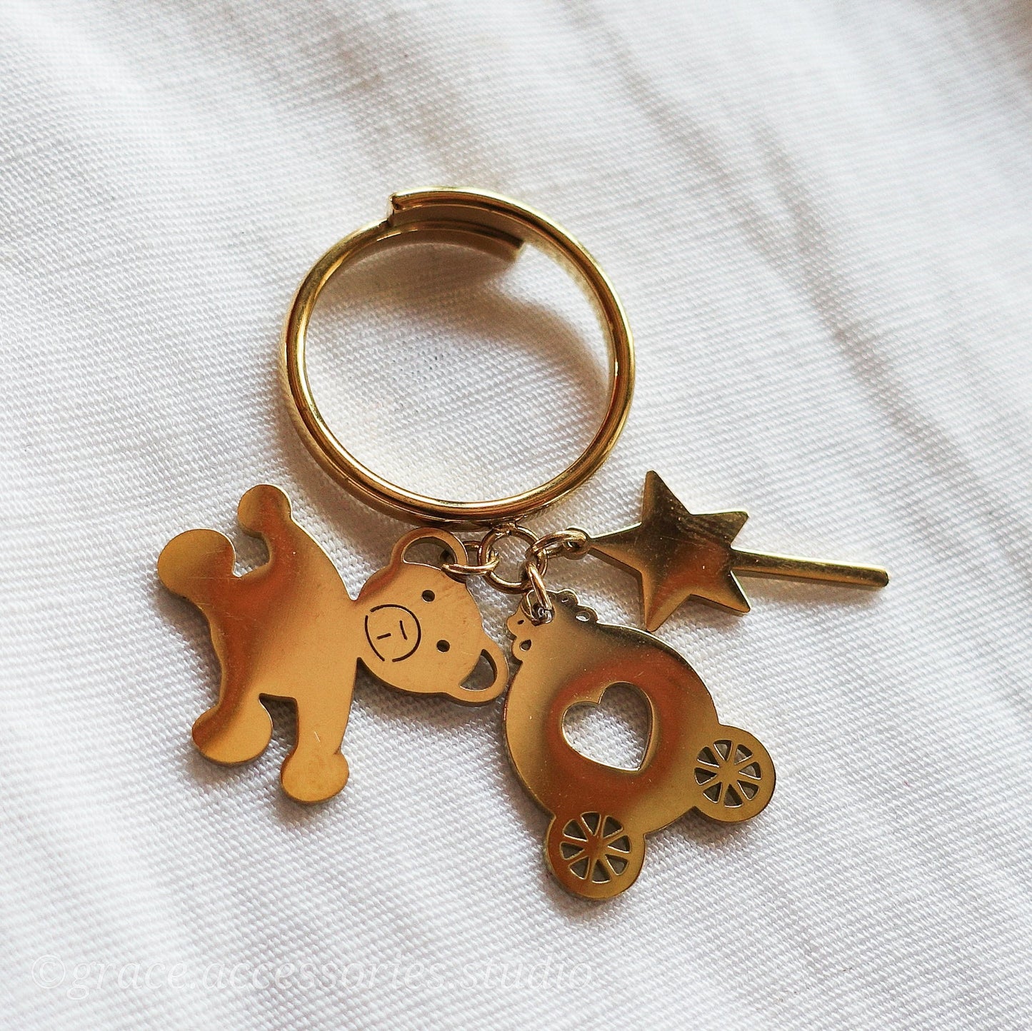 PADDINGTON ~ Anello con pendenti teddy magic in ACCIAIO INOSSIDABILE