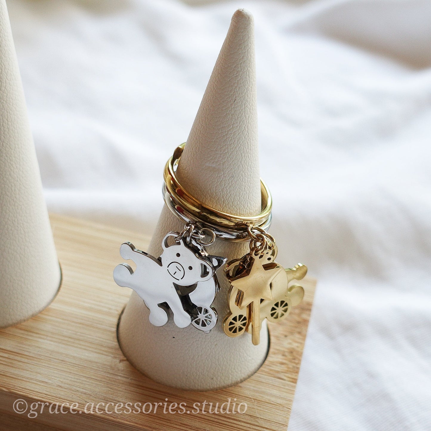 PADDINGTON ~ Anello con pendenti teddy magic in ACCIAIO INOSSIDABILE
