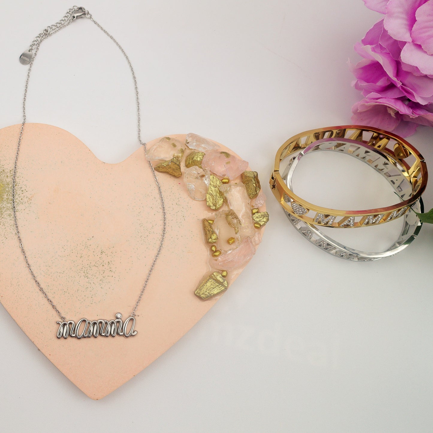 MAMMA Collana Con scritta MAMMA in Acciaio Inossidabile