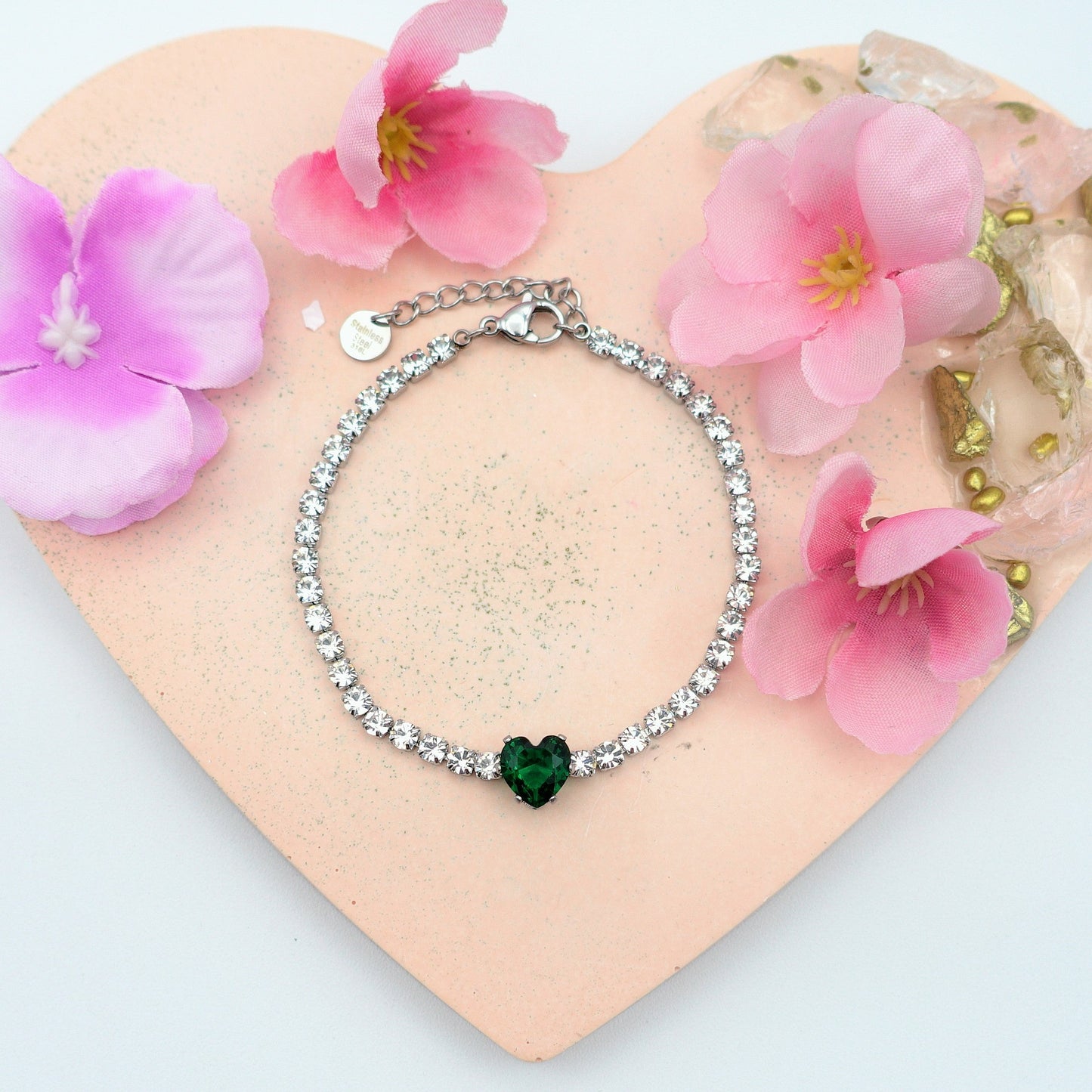 AURORA~ ACCIAIO INOSSIDABILE - Bracciale tennis in cubic zirconia con cuore centrale