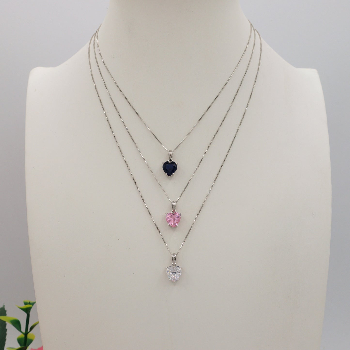 JADE ~ ARGENTO 925 ~ Collana con pendente cuore in cubic zirconia