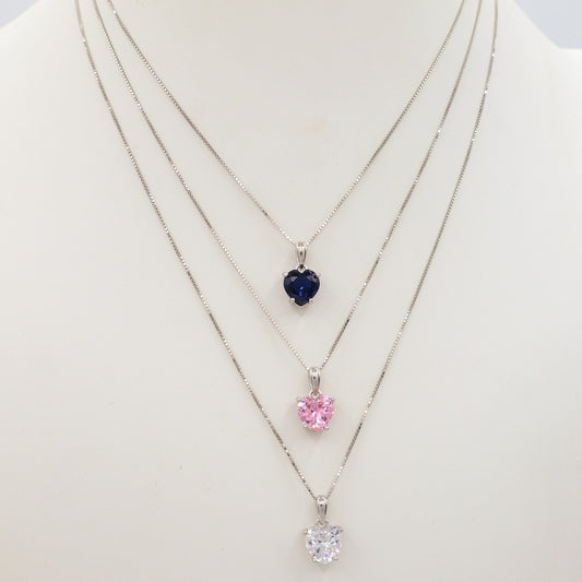 JADE ~ ARGENTO 925 ~ Collana con pendente cuore in cubic zirconia