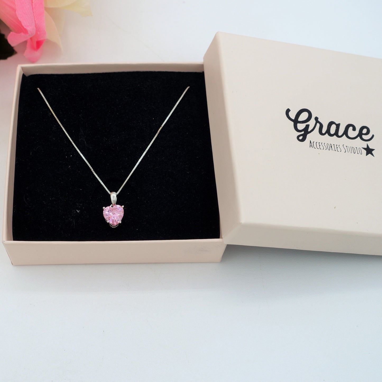 JADE ~ ARGENTO 925 ~ Collana con pendente cuore in cubic zirconia