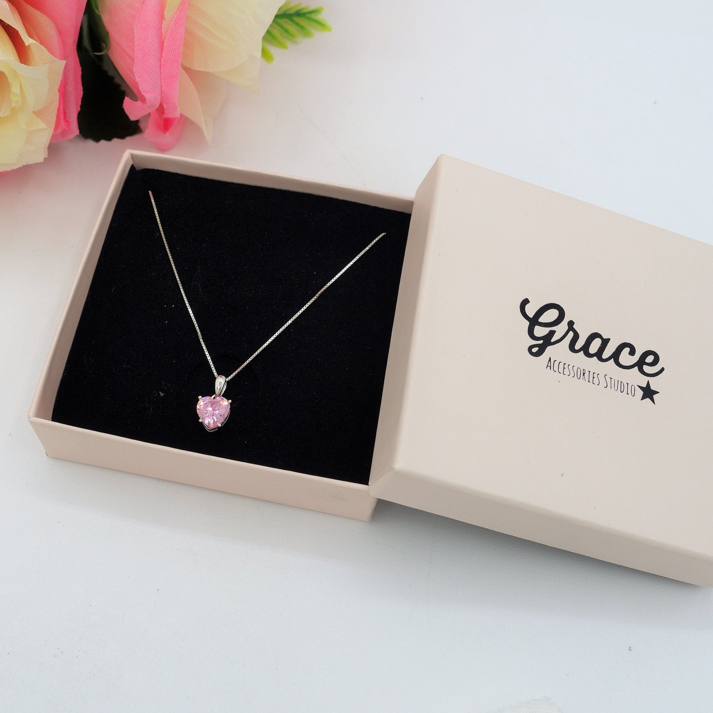 JADE ~ ARGENTO 925 ~ Collana con pendente cuore in cubic zirconia