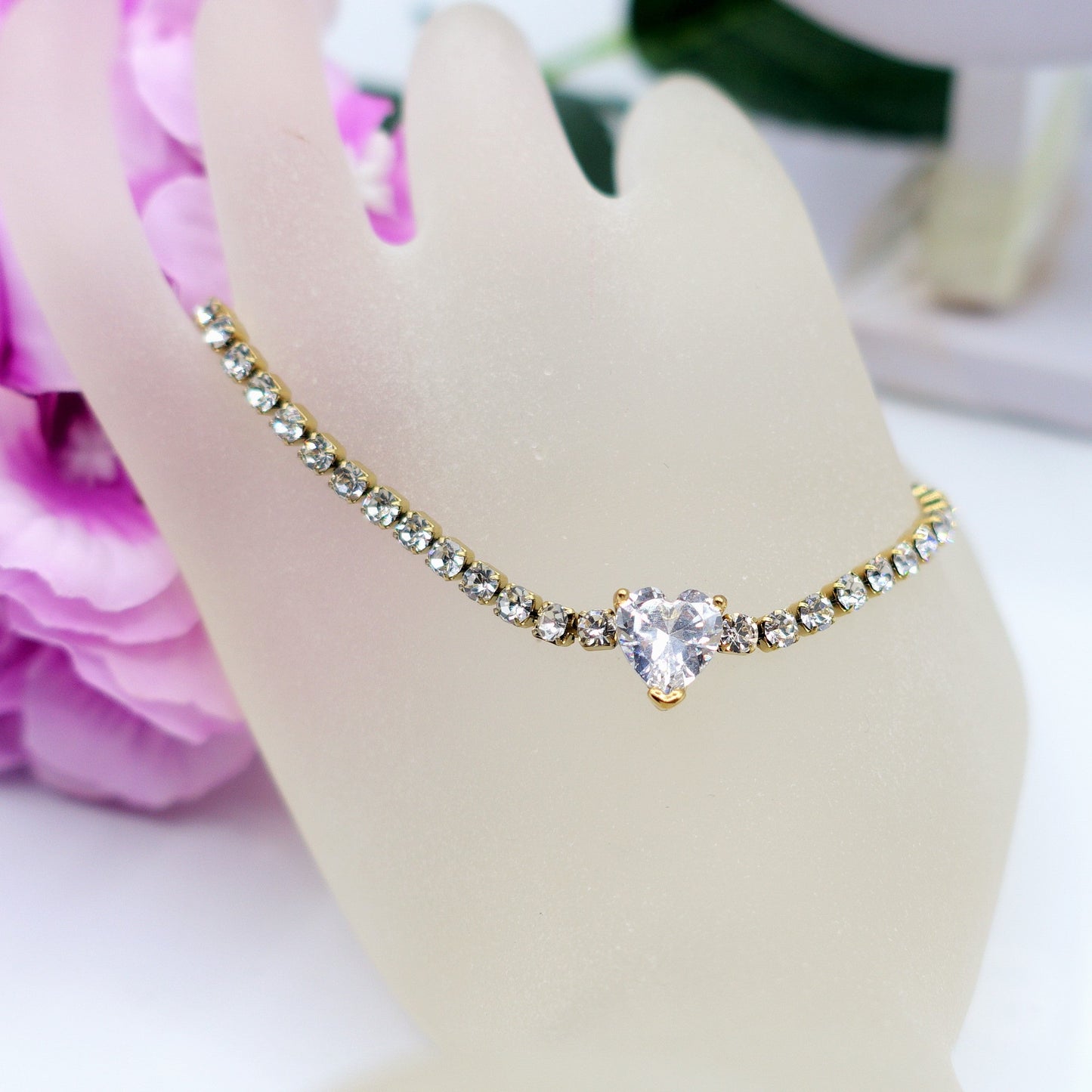 AURORA~ ACCIAIO INOSSIDABILE - Bracciale tennis in cubic zirconia con cuore centrale