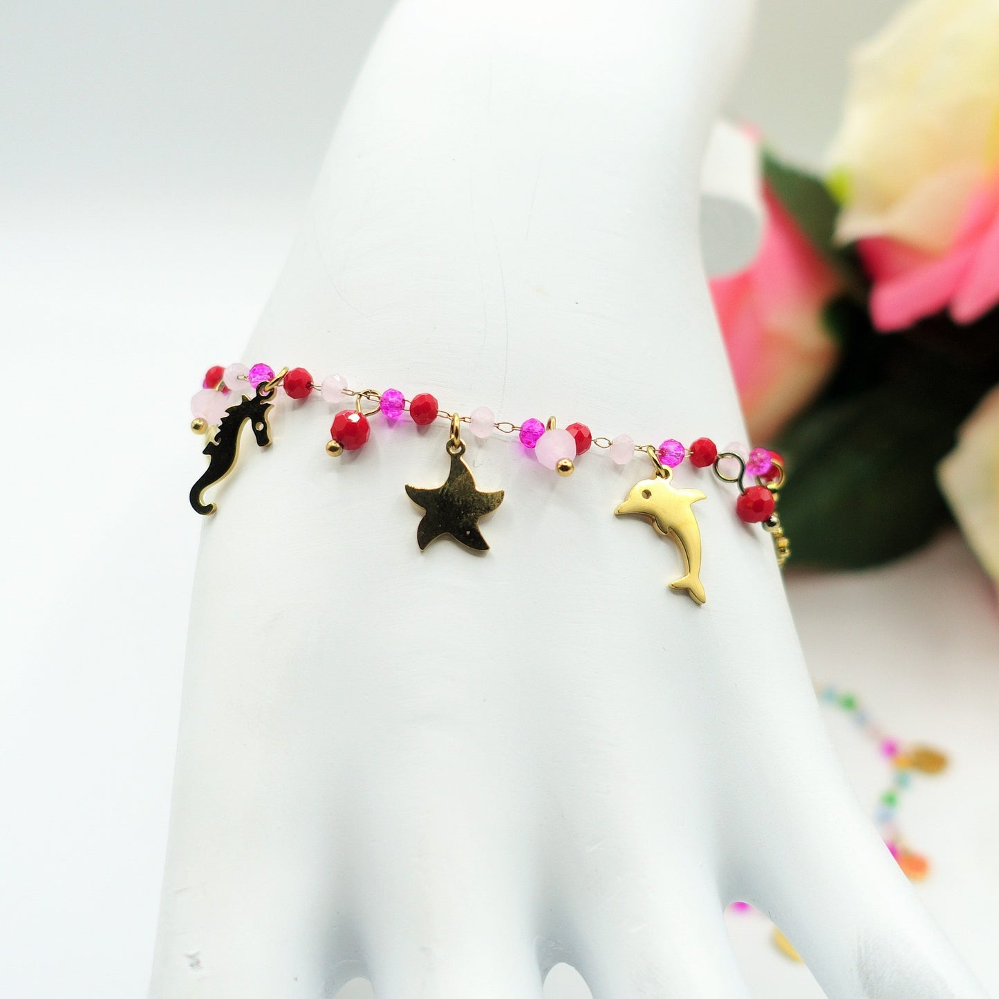 FLORIDA ~ Bracciale ACCIAIO INOSSIDABILE con cristalli e ciondoli marini