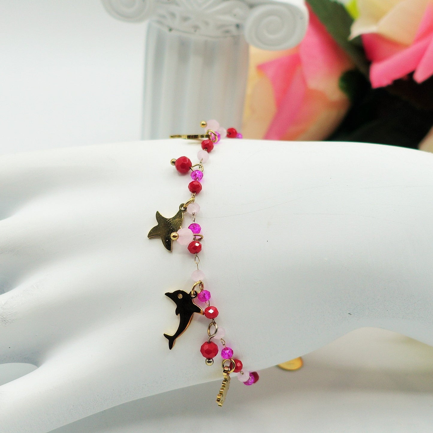 FLORIDA ~ Bracciale ACCIAIO INOSSIDABILE con cristalli e ciondoli marini