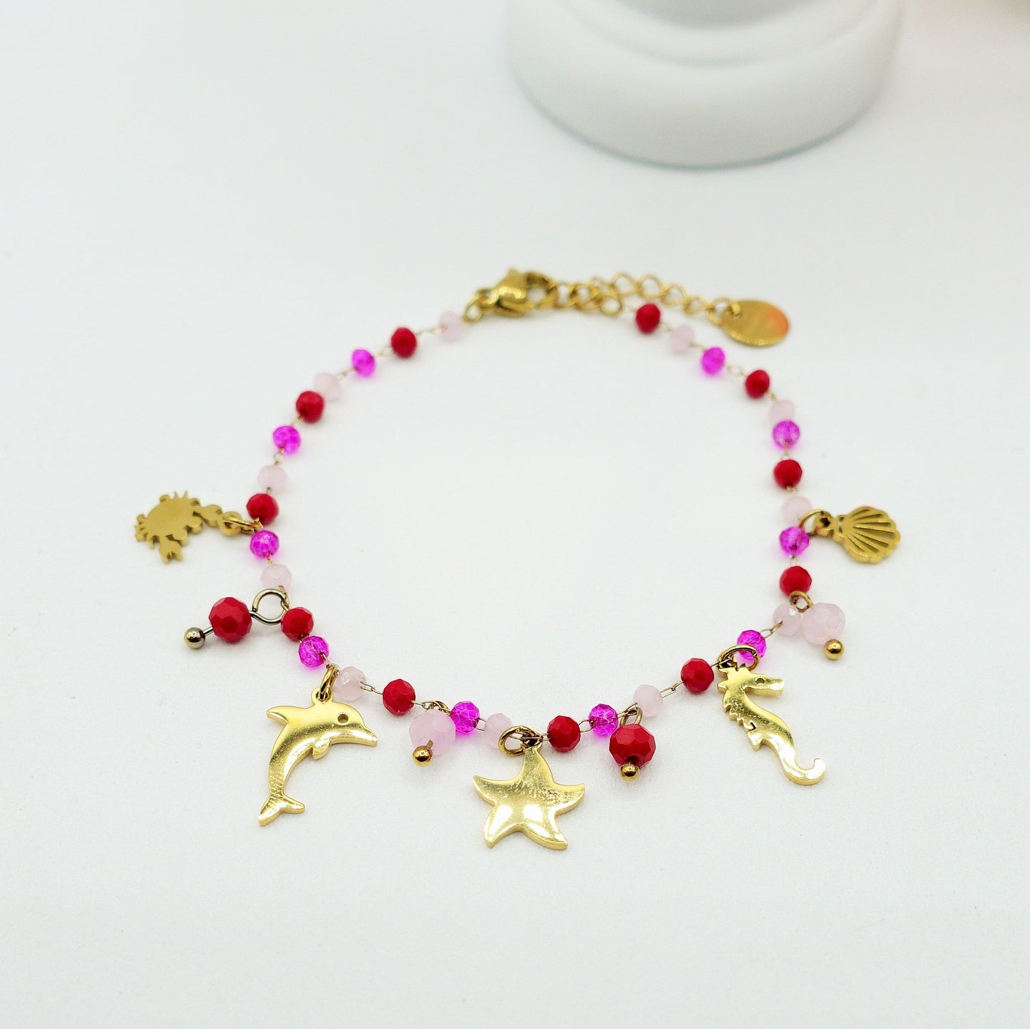 FLORIDA ~ Bracciale ACCIAIO INOSSIDABILE con cristalli e ciondoli marini