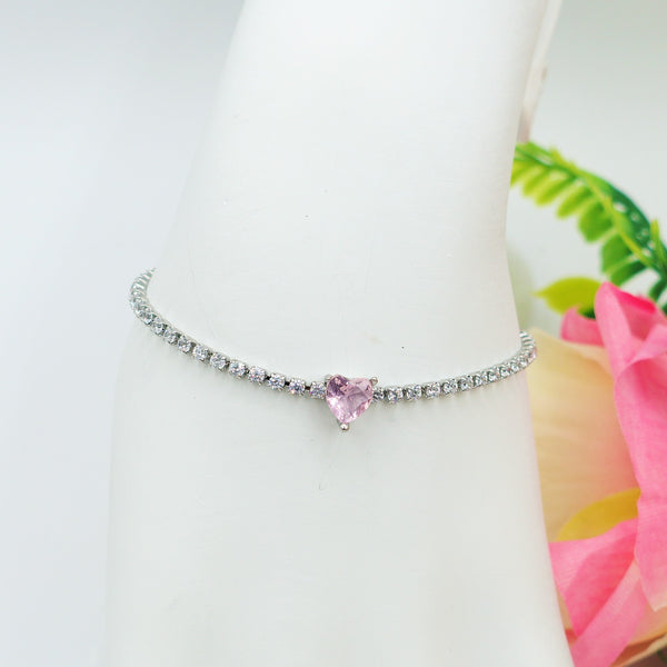 AURORA slim ~ ACCIAIO INOSSIDABILE - Bracciale tennis in cubic zirconia con cuore centrale