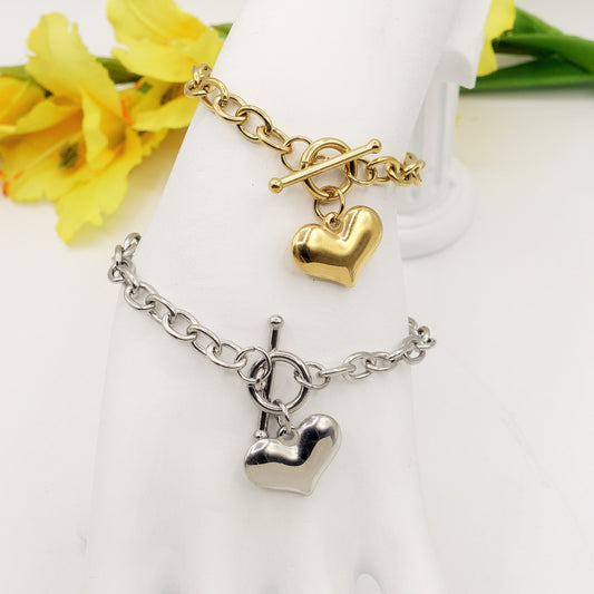 LOVE ~ Bracelet ACCIAIO INOSSIDABILE Bracciale con pendente cuore bombè