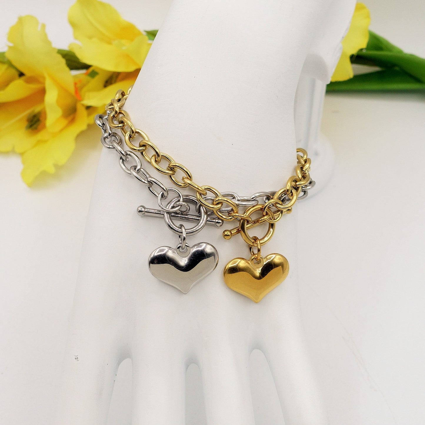 LOVE ~ Bracelet ACCIAIO INOSSIDABILE Bracciale con pendente cuore bombè