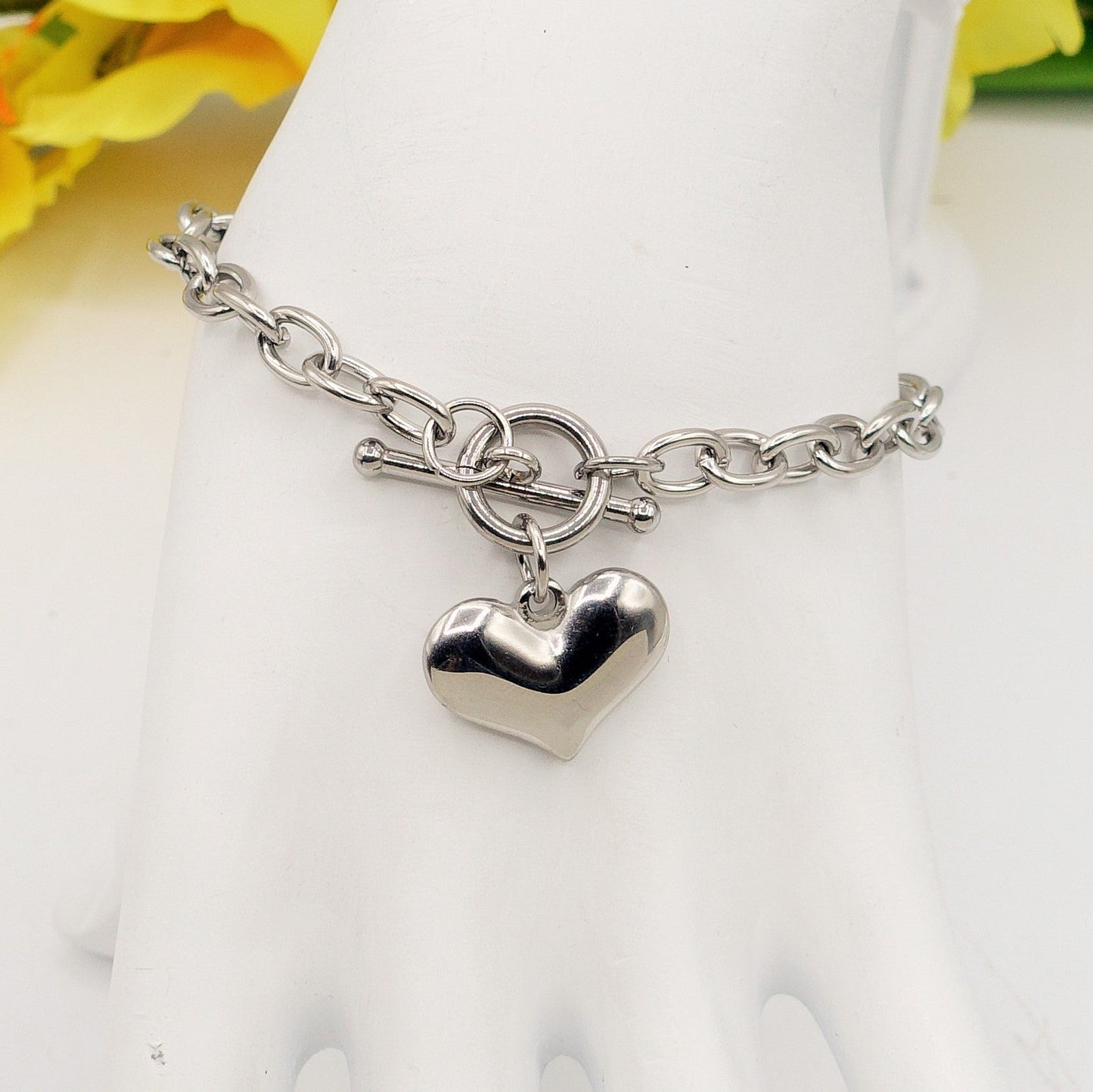 LOVE ~ Bracelet ACCIAIO INOSSIDABILE Bracciale con pendente cuore bombè