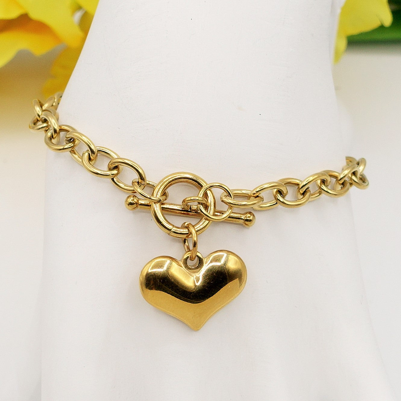 LOVE ~ Bracelet ACCIAIO INOSSIDABILE Bracciale con pendente cuore bombè