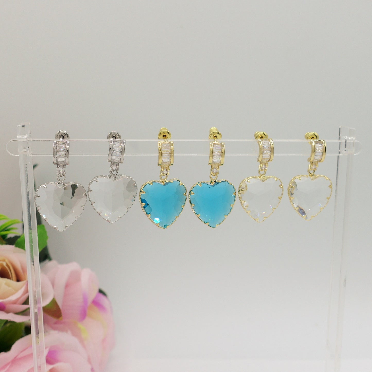 VIOLETTE MINI Heart - Paio Orecchini pendenti cuore e cubic zirconia