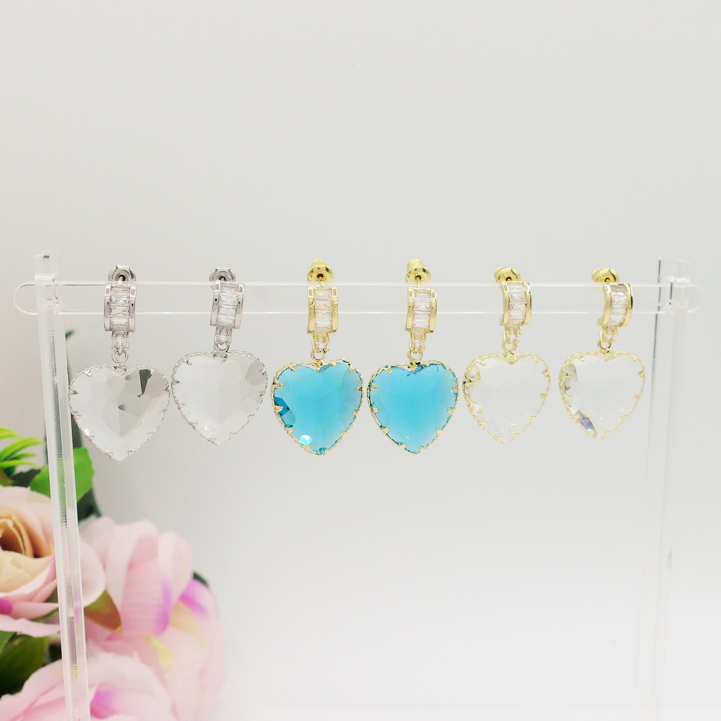 VIOLETTE MINI Heart - Paio Orecchini pendenti cuore e cubic zirconia