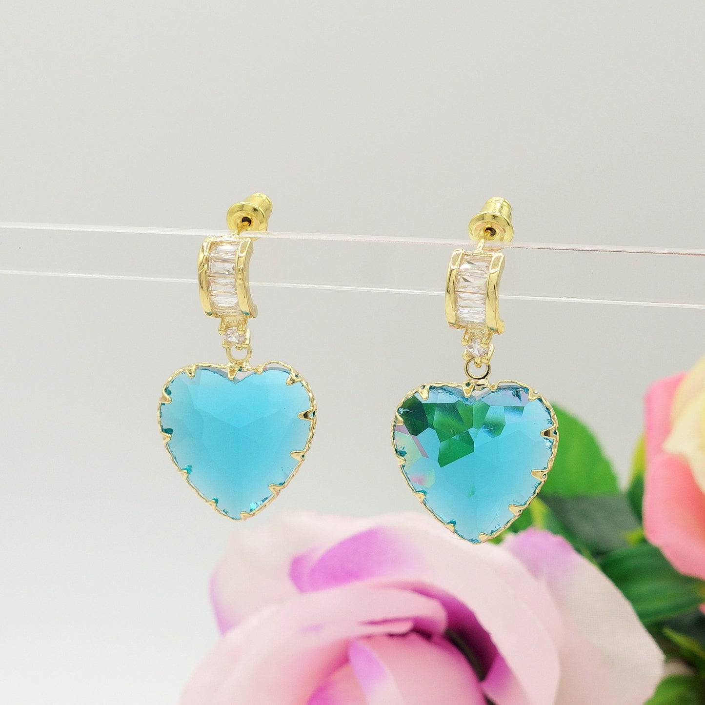 VIOLETTE MINI Heart - Paio Orecchini pendenti cuore e cubic zirconia