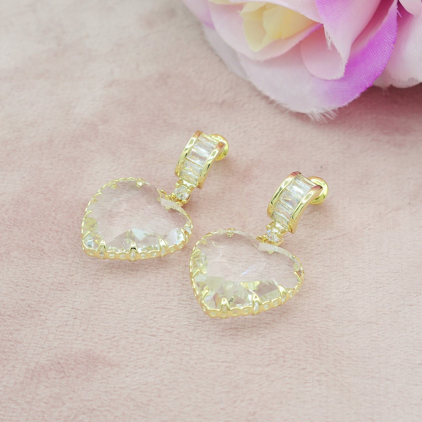 VIOLETTE MINI Heart - Paio Orecchini pendenti cuore e cubic zirconia