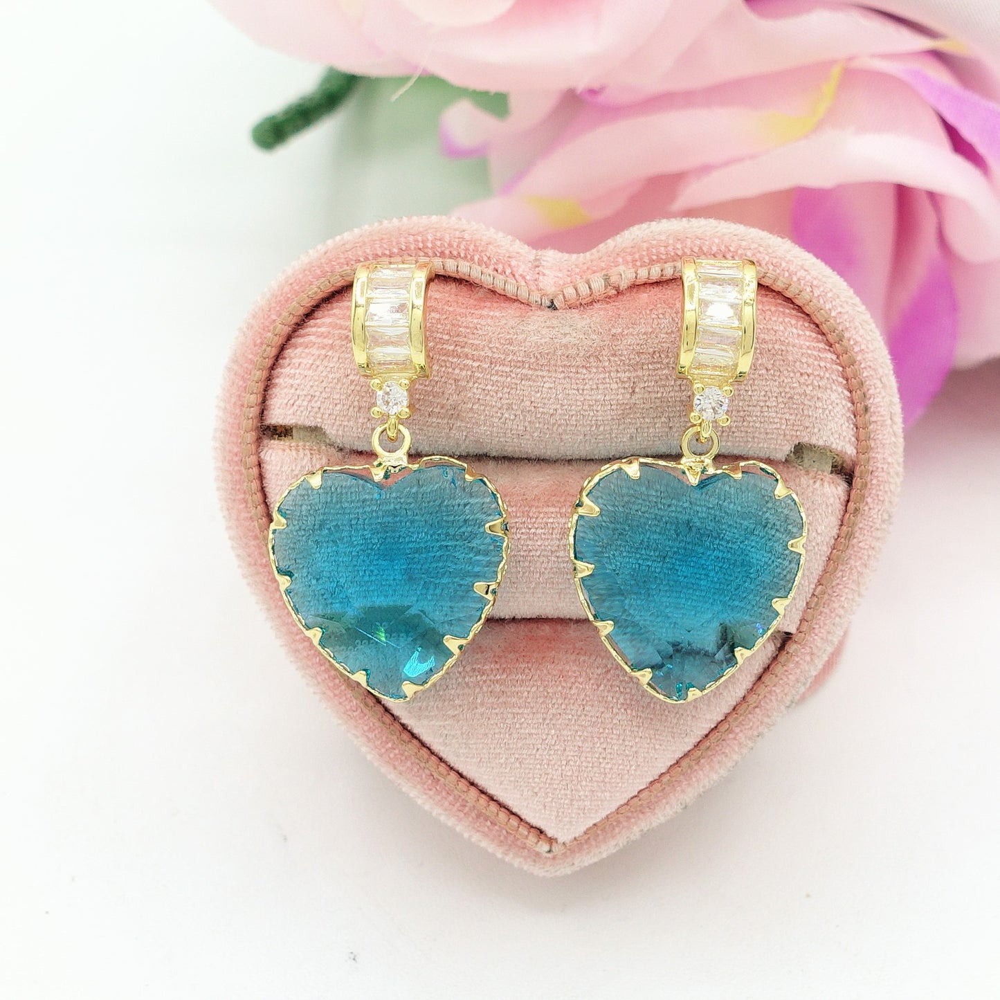 VIOLETTE MINI Heart - Paio Orecchini pendenti cuore e cubic zirconia