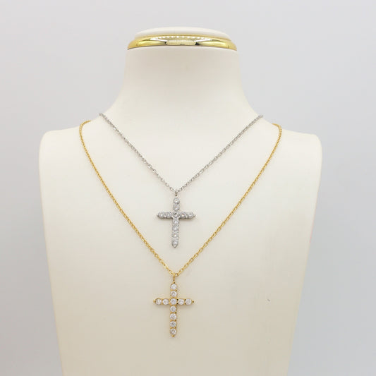 SHERYL - ACCIAIO INOSSIDABILE- Collana con pendente croce in cubic zirconia