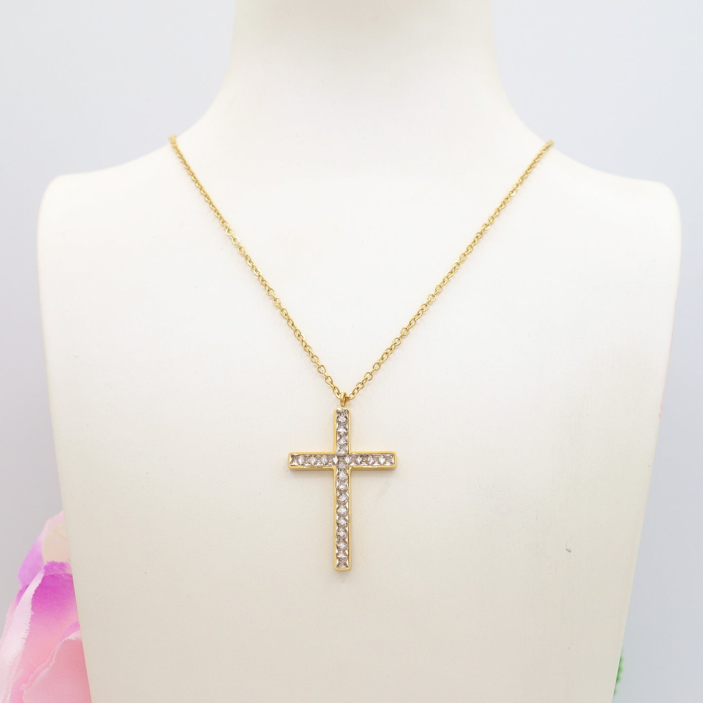 FANNY - ACCIAIO INOSSIDABILE - Collana con pendente croce in cubic zirconia