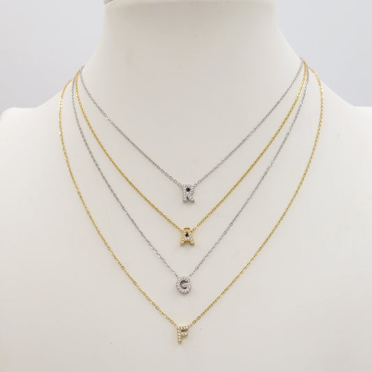 Collana MINI INIZIALE Zirconata in Acciaio inossidabile