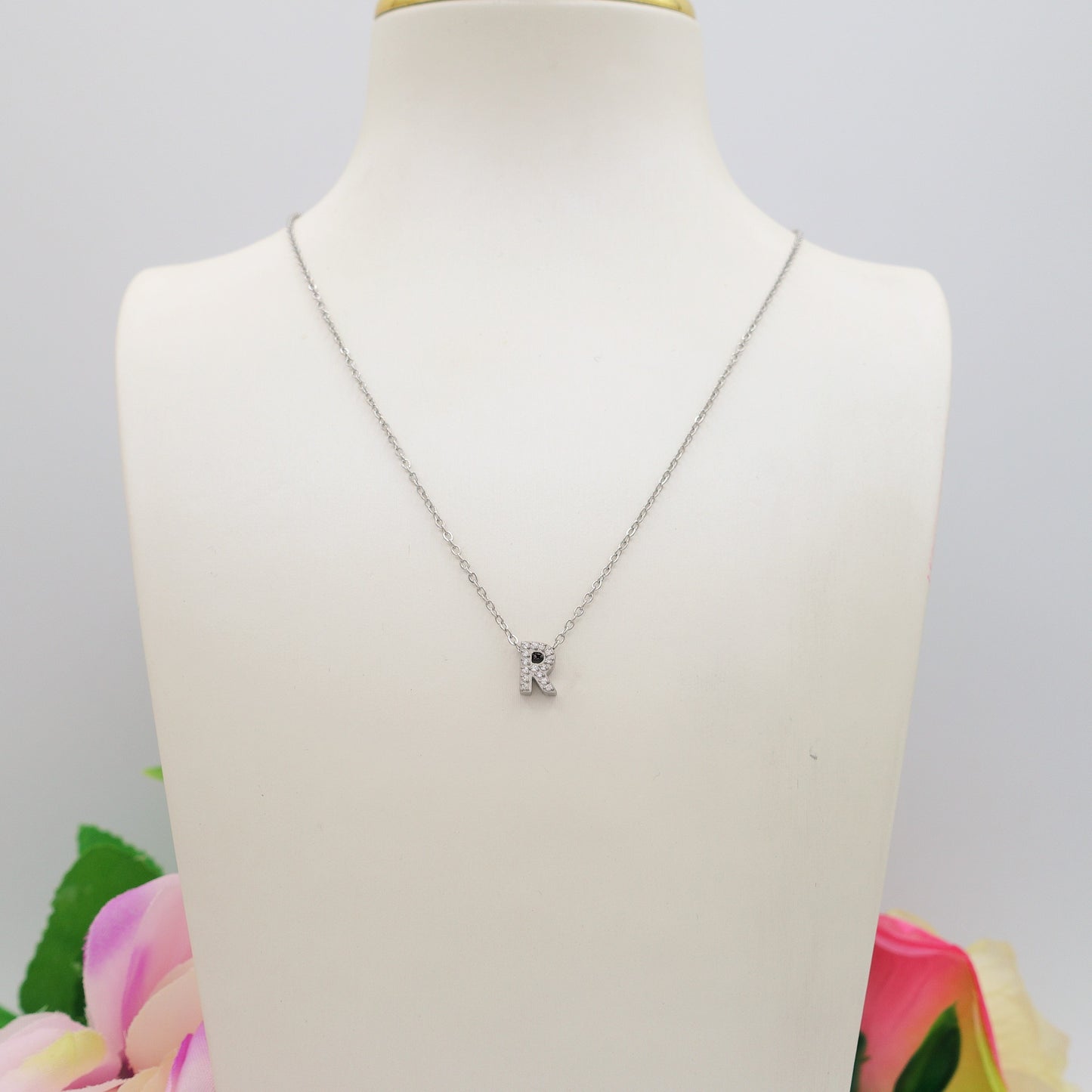 Collana MINI INIZIALE Zirconata in Acciaio inossidabile