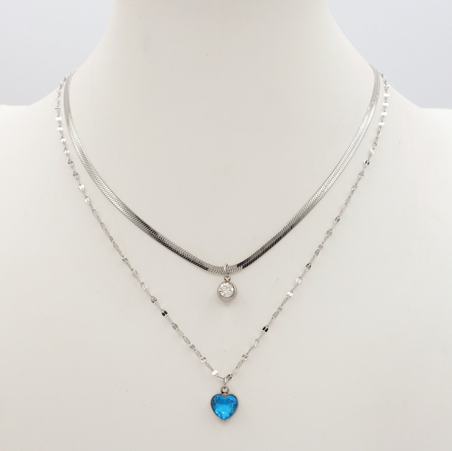 BLOSSOM ~ 2 in 1 Collana in ACCIAIO INOSSIDABILE doppia con cuore e cubic zirconia