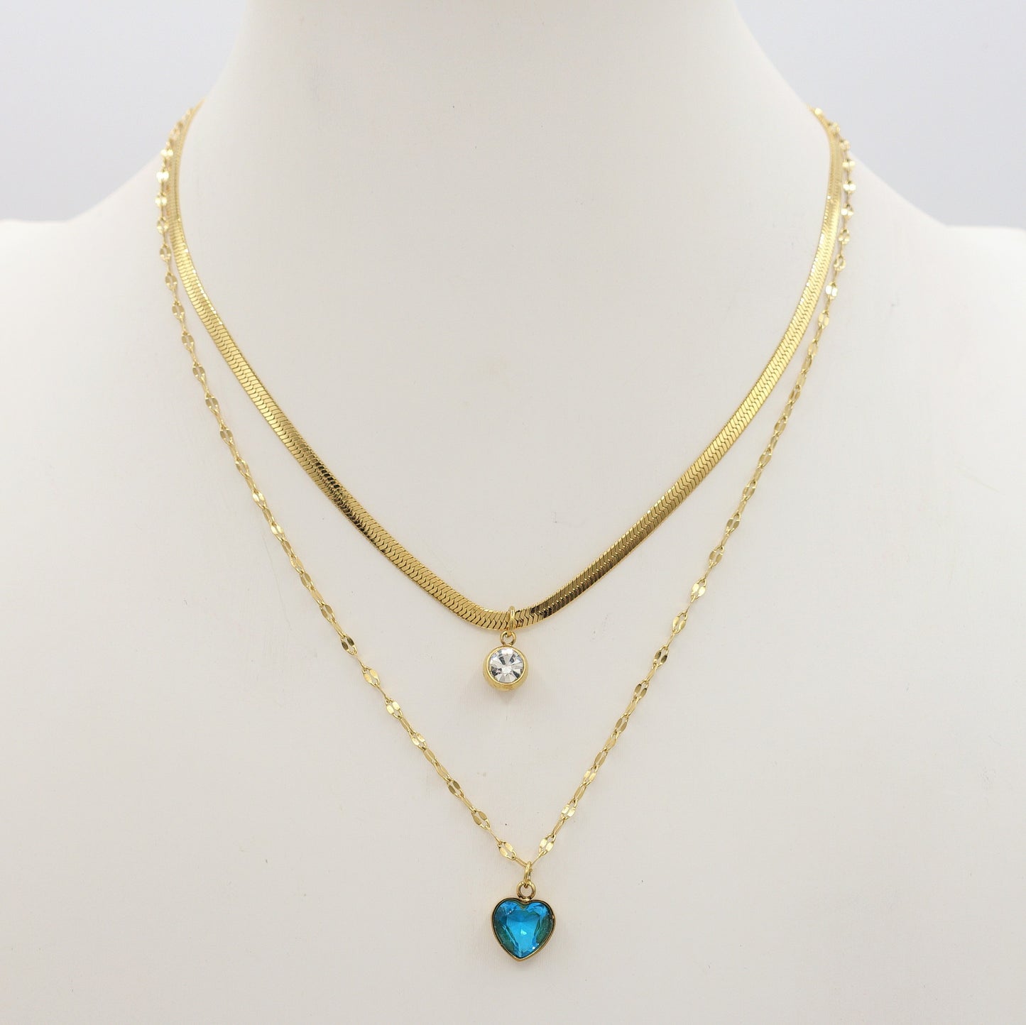 BLOSSOM ~ 2 in 1 Collana in ACCIAIO INOSSIDABILE doppia con cuore e cubic zirconia