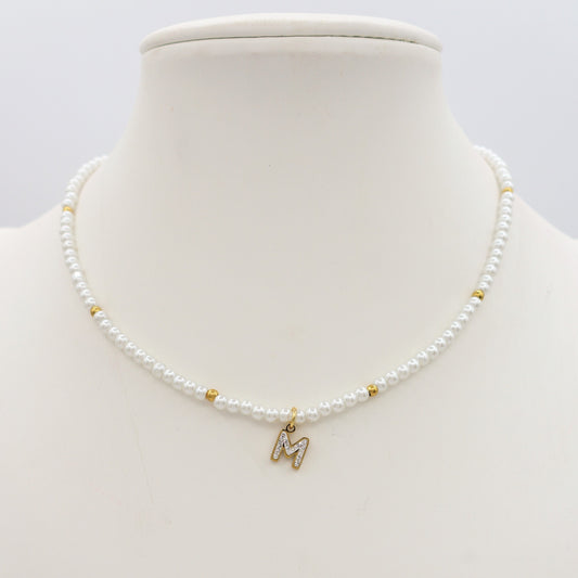 PEARLS INITIAL - Girocollo perle con iniziale Zirconata in Acciaio inossidabile