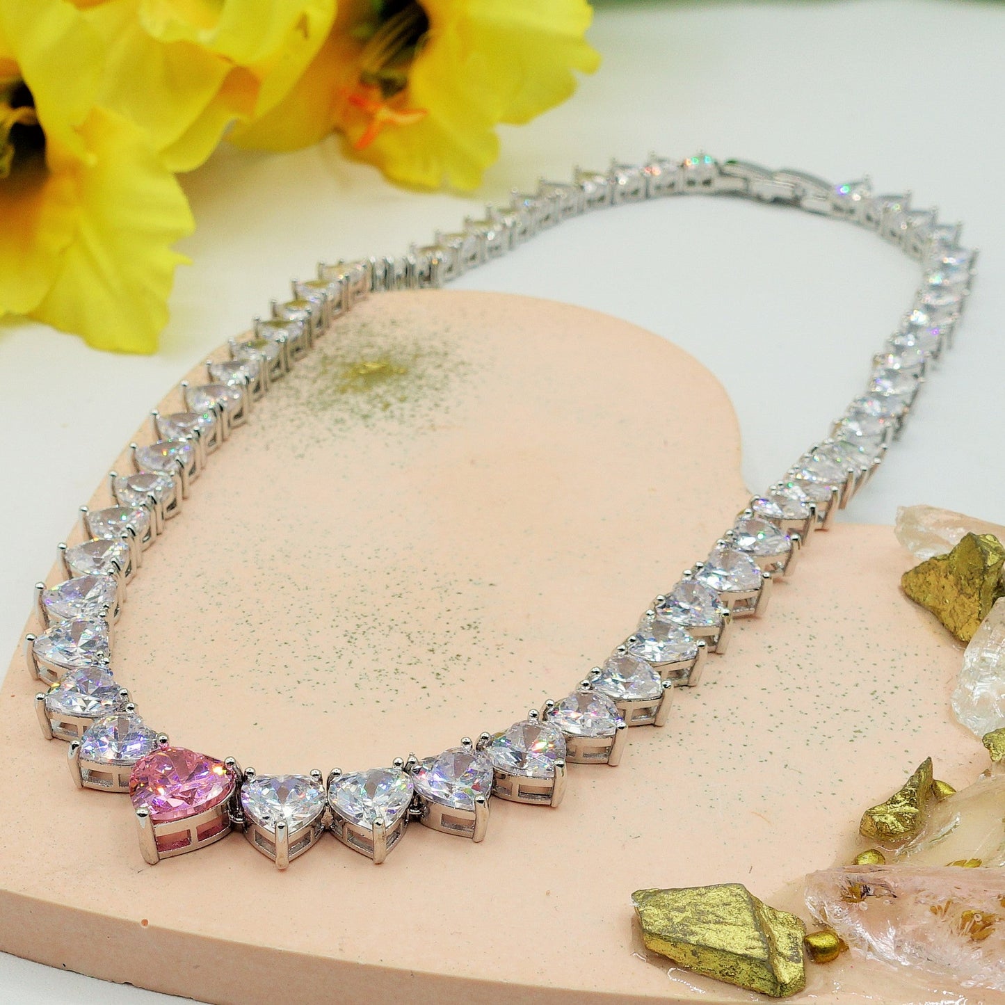 CHERIE -CUORI DEGRADE'- collana collier con cubic zirconia a forma di cuore