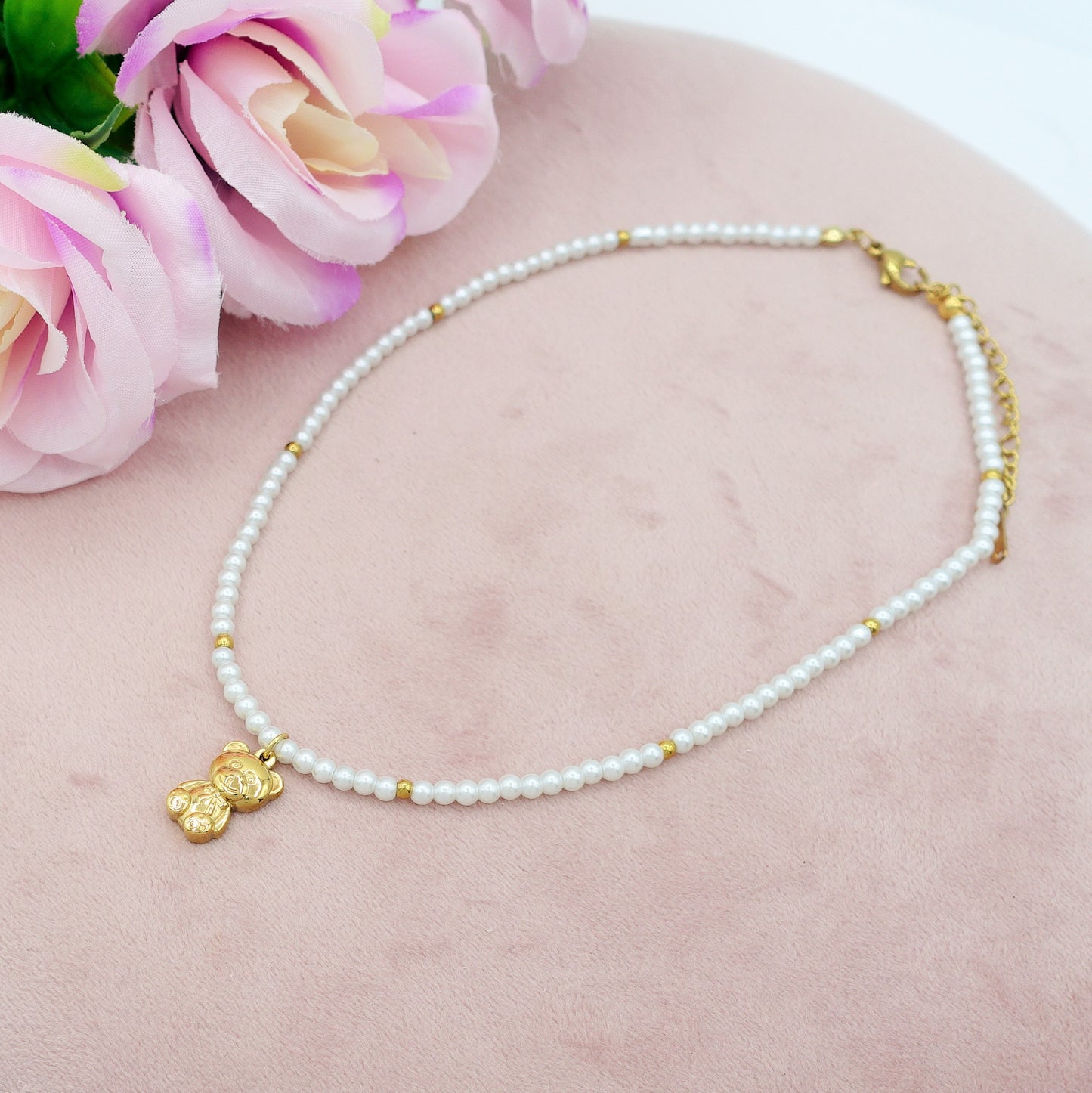 TEDDY PEARLS - Girocollo perle con orsetto in Acciaio inossidabile
