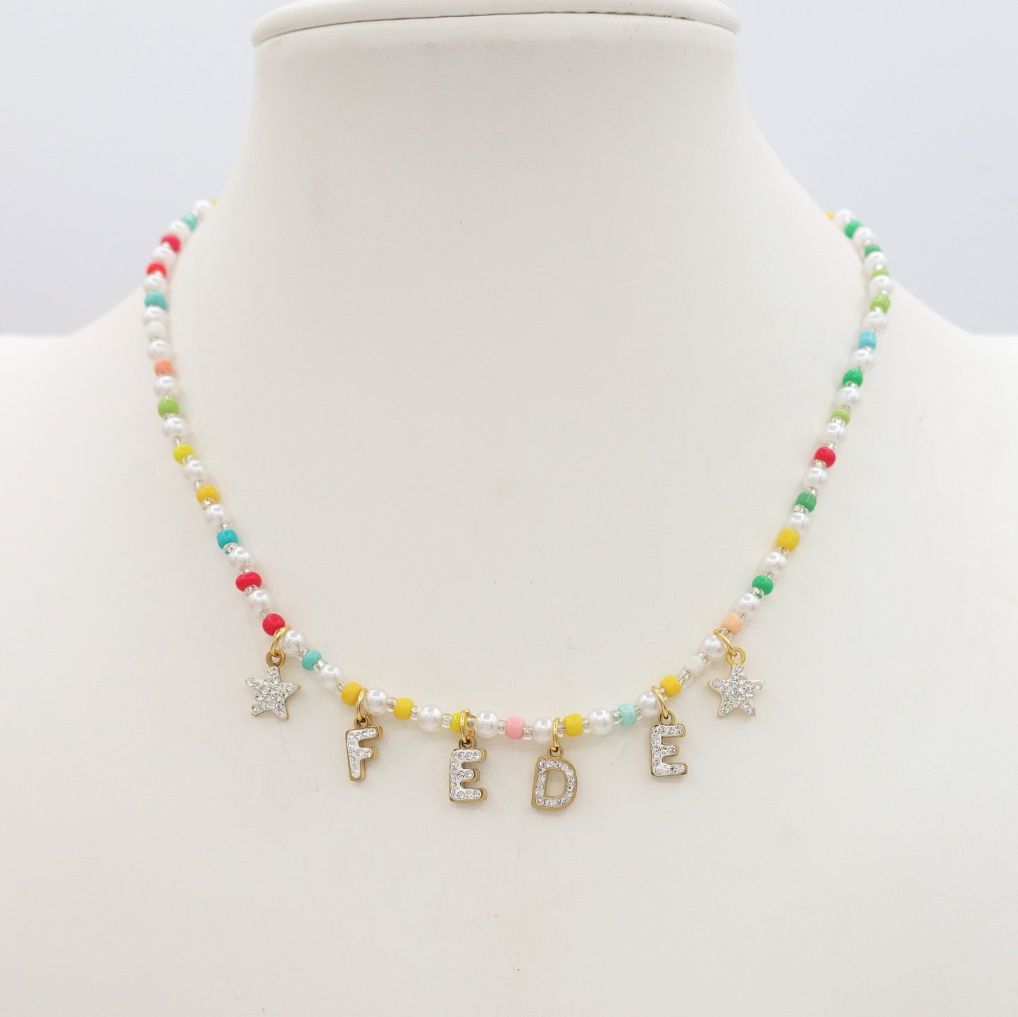Collana Perline Rainbow Con Nome personalizzabile ARGENTO e ORO in Acciaio Inox