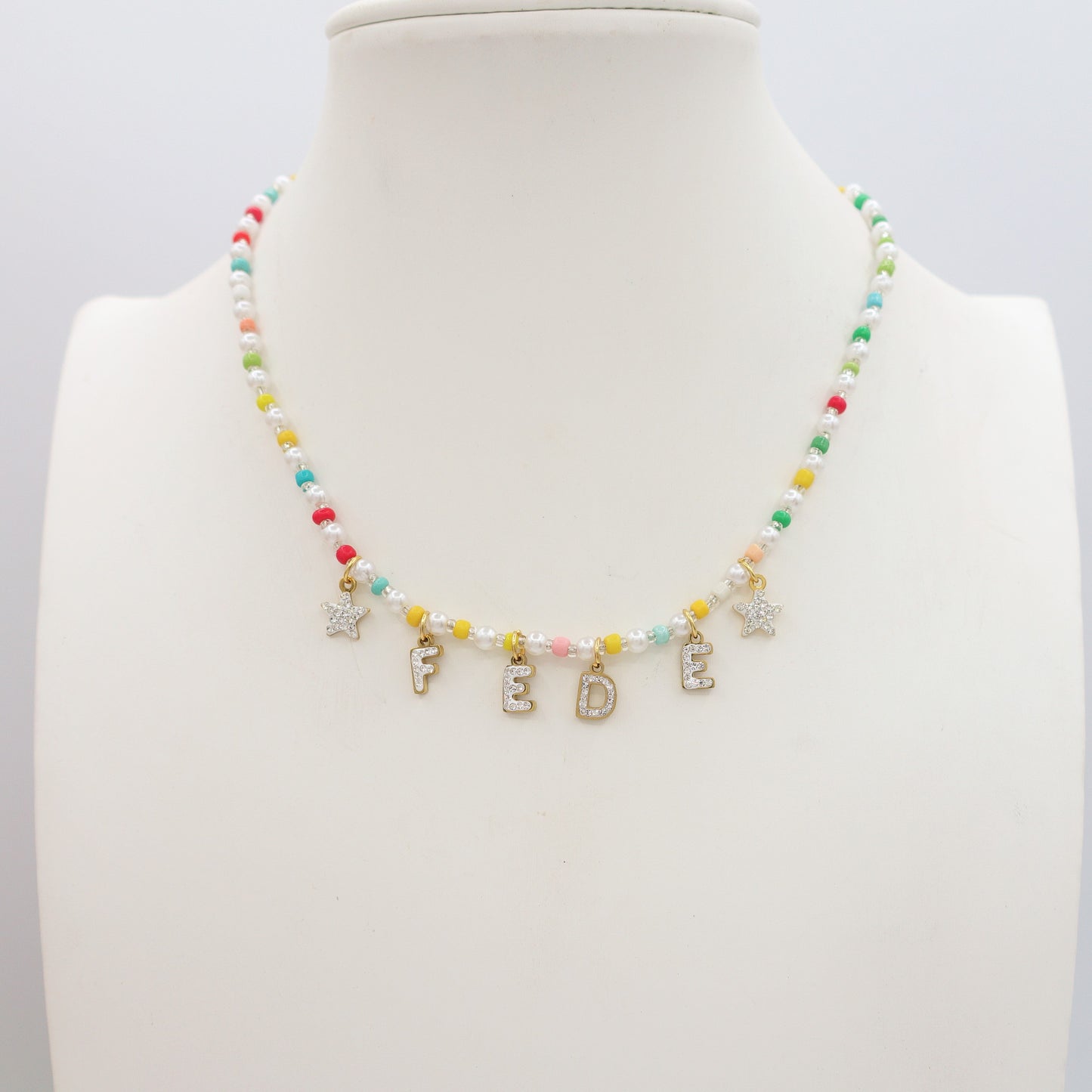 Collana Perline Rainbow Con Nome personalizzabile ARGENTO e ORO in Acciaio Inox