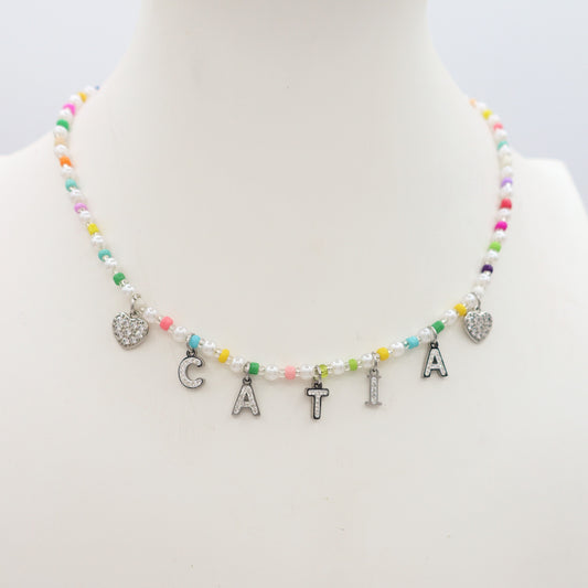 Collana Perline Rainbow Con Nome personalizzabile ARGENTO e ORO in Acciaio Inox