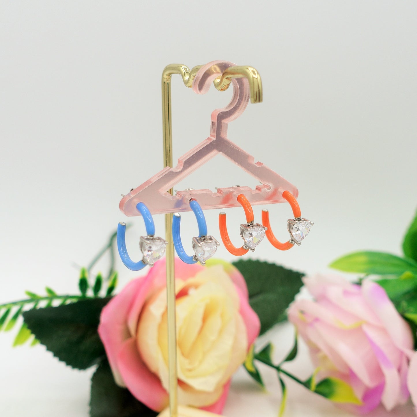 ROSE FLUO - HOOPS - acciaio inossidabile- 13 colori orecchini a cerchio smaltati con cubic zirconia